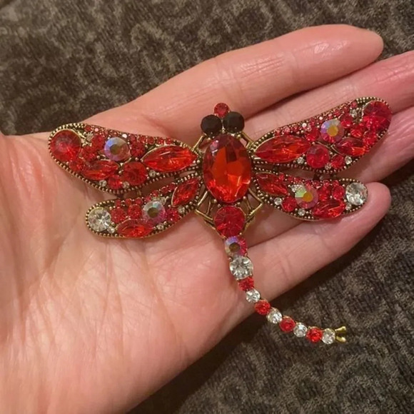 Crystal Vintage Dragonfly Brooch for Women Large - Picture 3 of 6